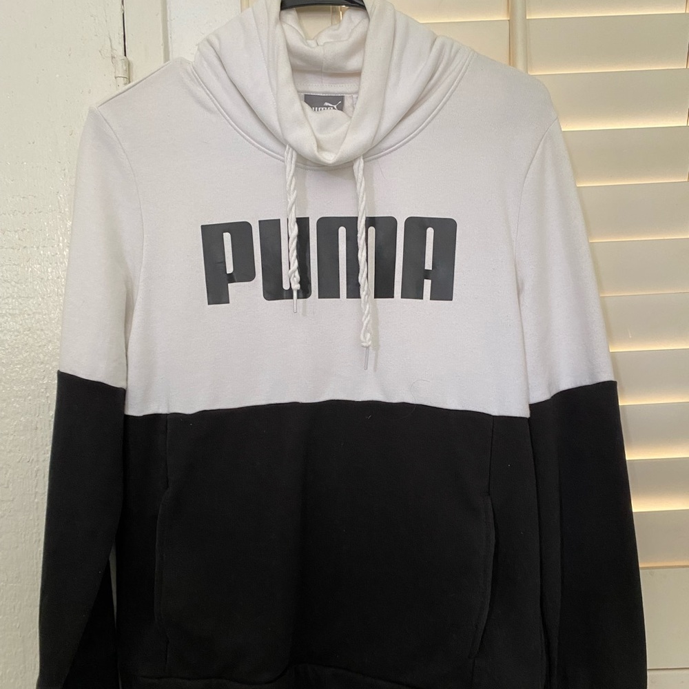 Black and White Puma Sweater with Cowl Neck